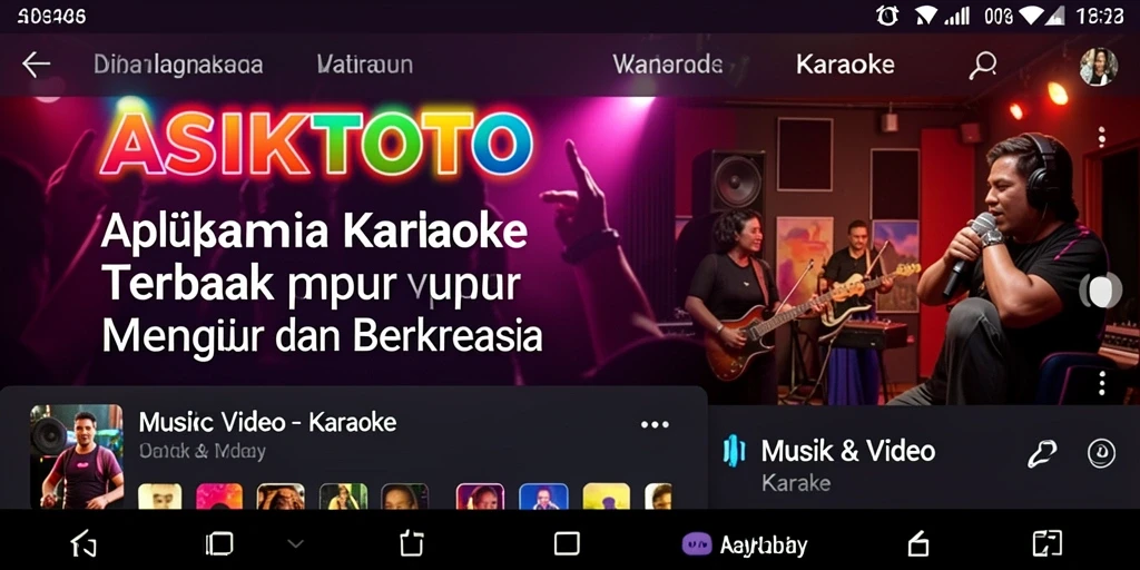 Antarmuka ASIKTOTO menunjukkan fitur karaoke dengan lirik di layar.