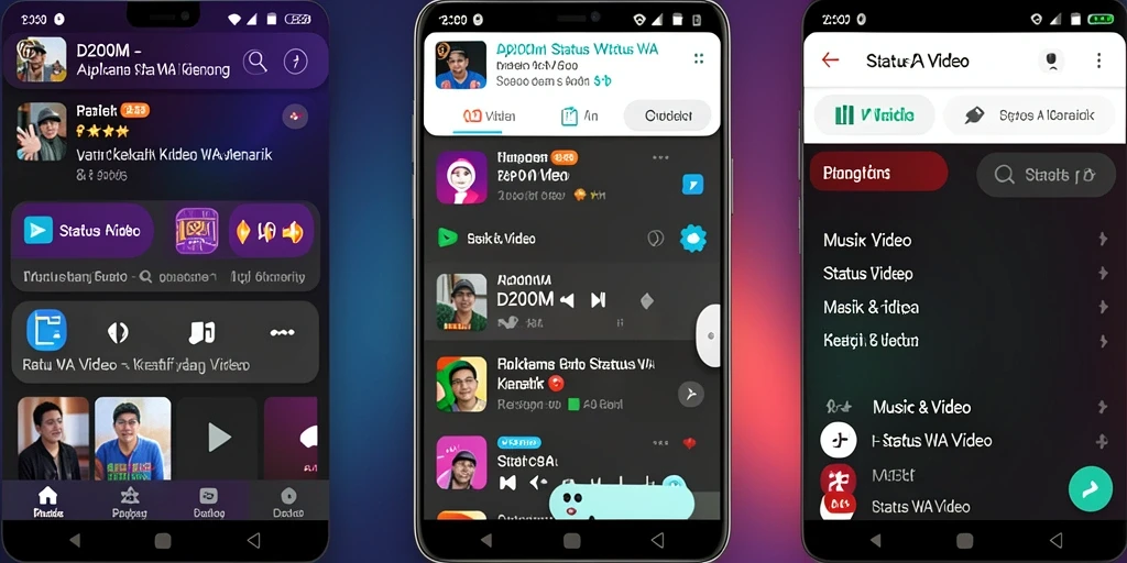 Antarmuka D200M menampilkan pilihan video menarik untuk status WA.