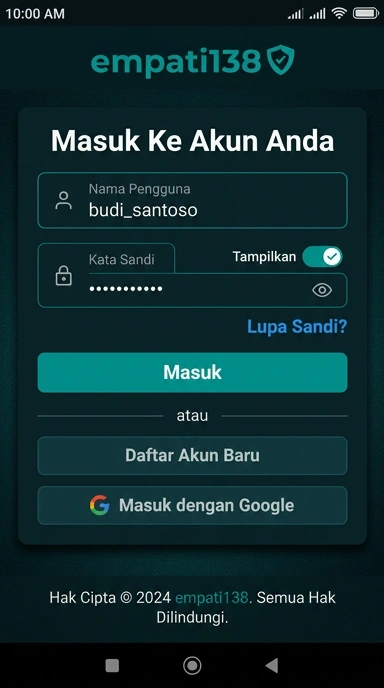 Tampilan halaman login empati138